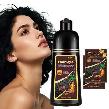 Black Hair Dye Shampoo 3 in 1 Long-Lasting Gray Coverage Natural Black Hair Color Shampoo with Hair Masks Easy Application Shampoo Para Canas for Women Men 16.9 Fl Oz | Walmart (US)