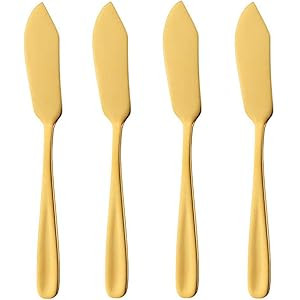 Stainless Steel 18/10 Cheese Desert Knives, Set of 4, Baikai Gold Breakfast Butter Knife, Slicer San | Amazon (US)