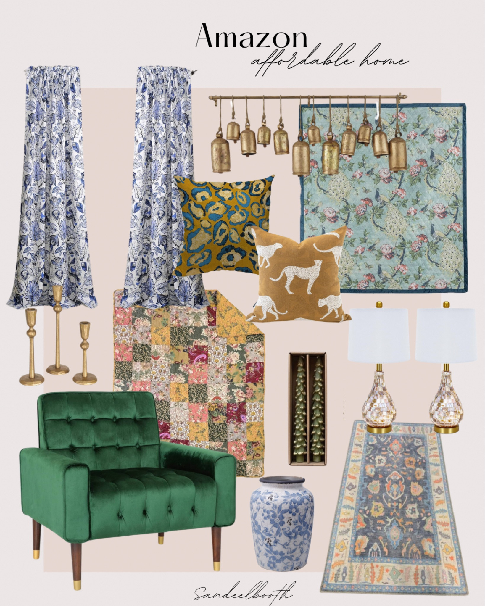 Affordable Amazon home decor • sitting chair, curtains, runner, washable rug, vase, blue and white, Christmas decor, candles, Christmas bells, throw pillows, living room, bedroom, bedding, candlestick holders 

#LTKHome #LTKSaleAlert #LTKFindsUnder50