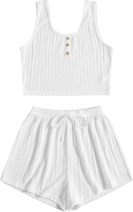 SOLY HUX Women's Button Front Ribbed Knit Tank Top and Shorts Pajama Set Sleepwear Lounge Sets | Amazon (US)