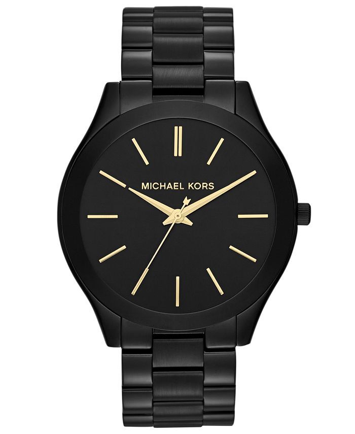 Michael Kors Unisex Slim Runway Black-Tone Stainless Steel Bracelet Watch 42mm & Reviews - Macy's | Macys (US)