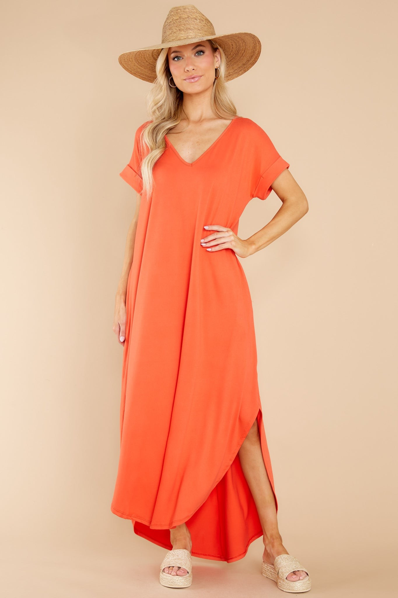 Always The Same Thing Coral Maxi Dress | Red Dress 