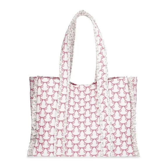 No Boundaries Women's Quilted Tote Bag, Pink Jubilee Bow/Floral | Walmart (US)