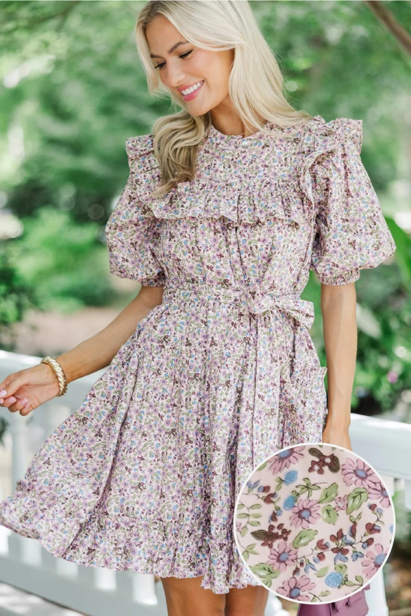 Keep Up Pink Disty Floral Bubble Sleeve Dress | The Mint Julep Boutique