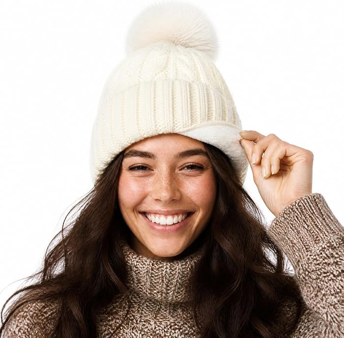 Womens Winter Knitted Beanie Hat with Pom, Cute Warm Beanie for Women | Amazon (US)