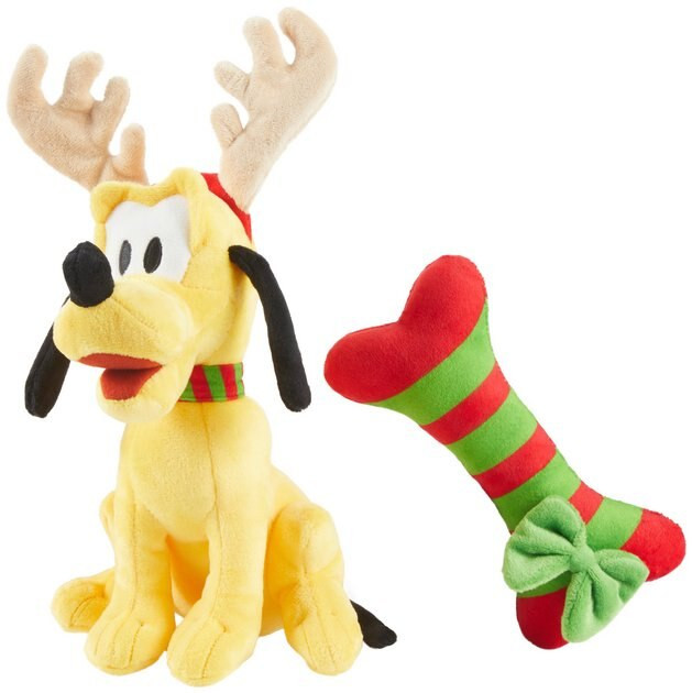 Disney Holiday Pluto with Bone Plush Squeaky Dog Toy, 2 count | Chewy.com