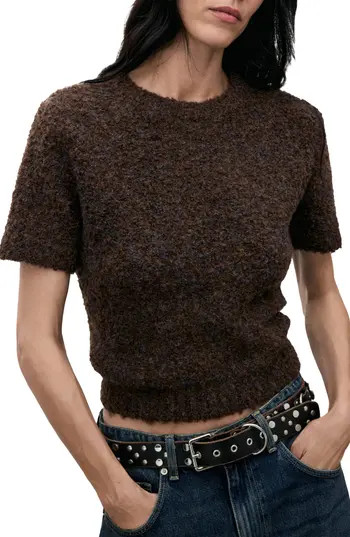 MANGO Short Sleeve Bouclé Sweater in Chocolate at Nordstrom Rack, Size Medium | Nordstrom Rack