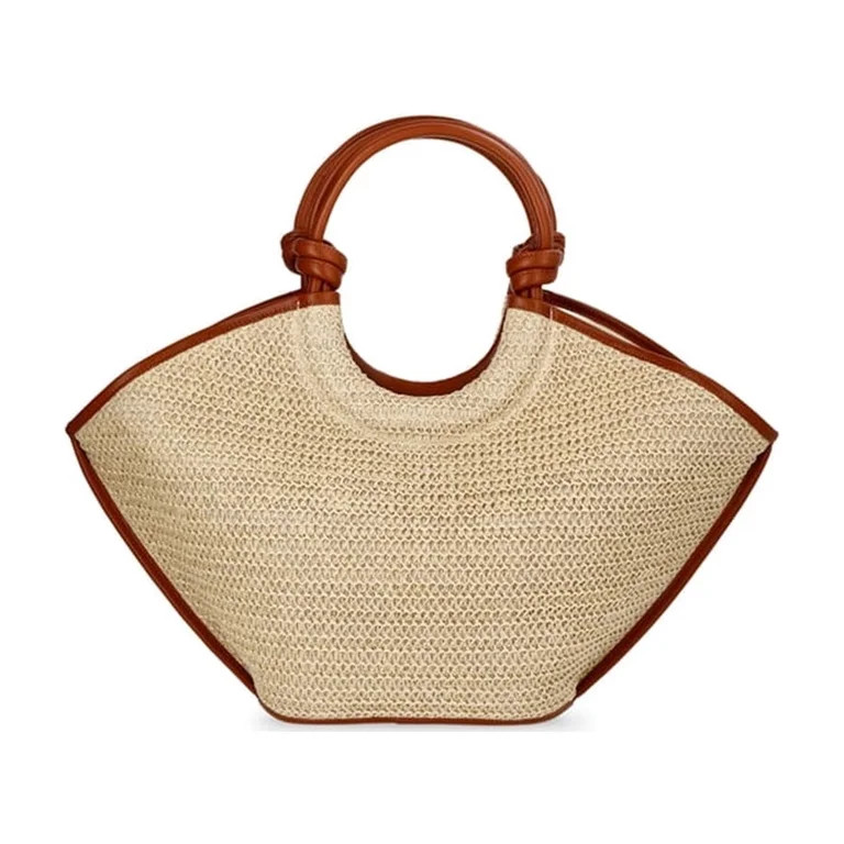 HOARBOEG Women's Knot Handle Woven Tote Bag, Fan Shaped Natural Straw Handbag, Lightweight Leisur... | Walmart (US)