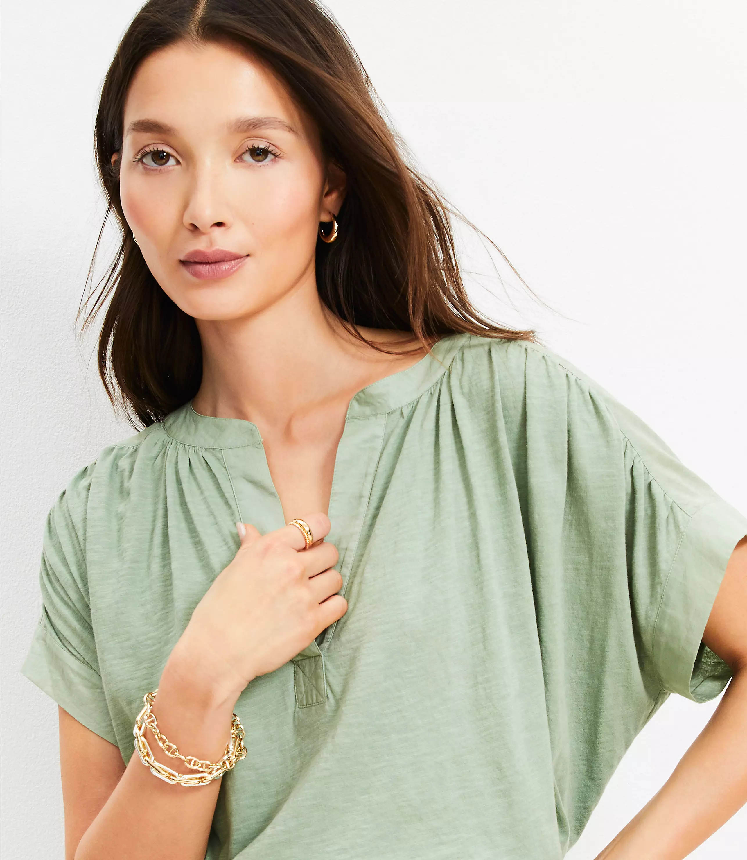Split Neck Mixed Media Top | LOFT