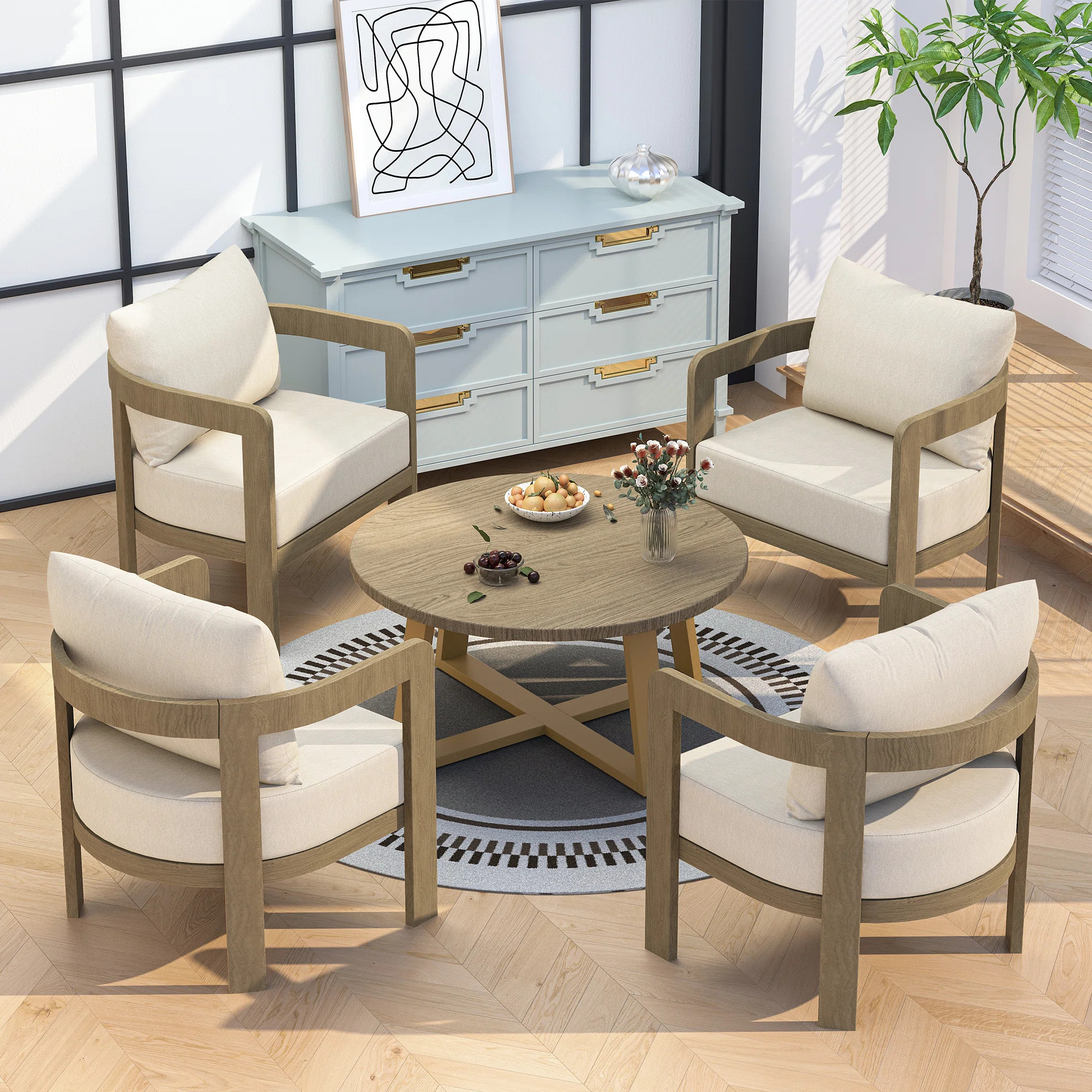 5 Pieces Modern Metal Patio Conversation Set with 6" Thick Cushions | Wayfair North America