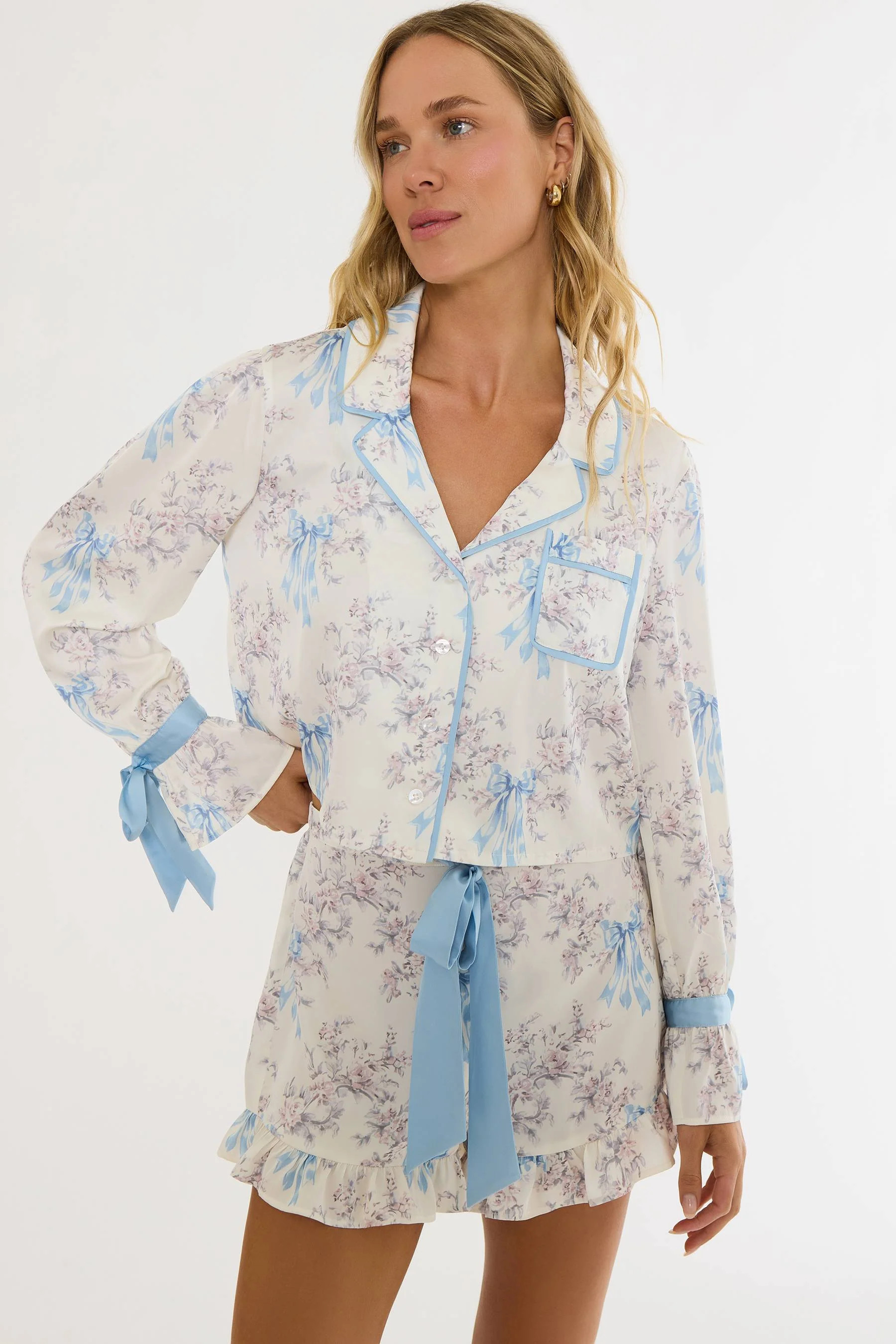 Aurora & Luna PJ Set Blissful Bows | Bridal Floral Print Pajamas | Beach Riot | Beach Riot