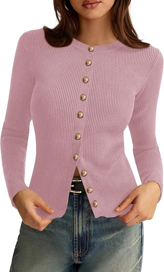 PRETTYGARDEN Womens 2025 Fall Cardigan Sweaters Lightweight Long Sleeve Button up Ribbed Knit Top... | Amazon (US)