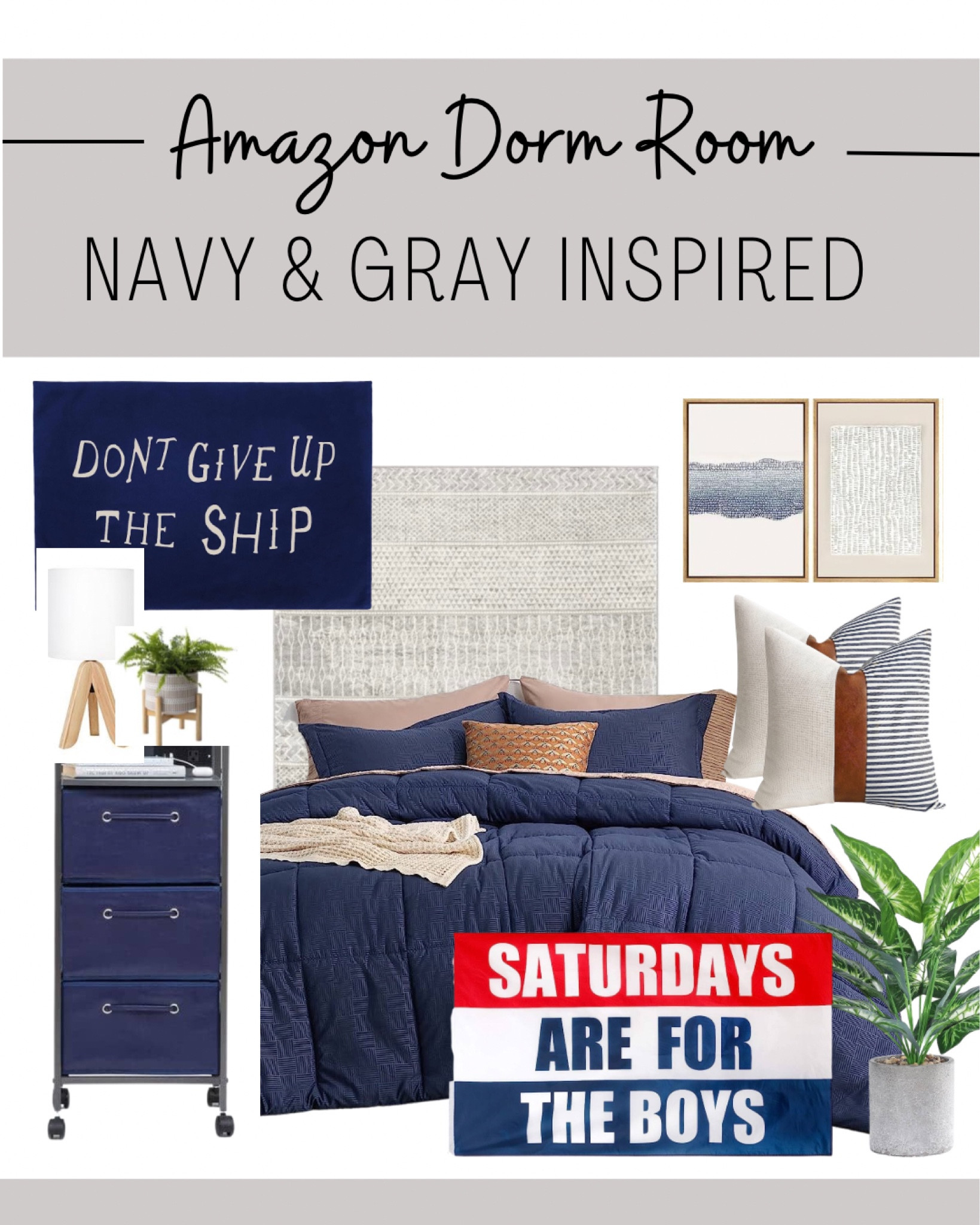  A navy and gray inspired Amazon look for a college dorm or boy's bedroom. 

#boysbedroom #boysdorm #dorm

#LTKhome #LTKBacktoSchool