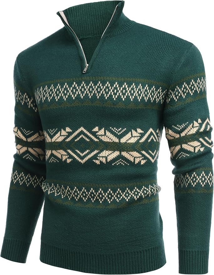 COOFANDY Men's Quarter Zip Pullover Sweater Casual Zip Up Polo Sweater Knit | Amazon (US)