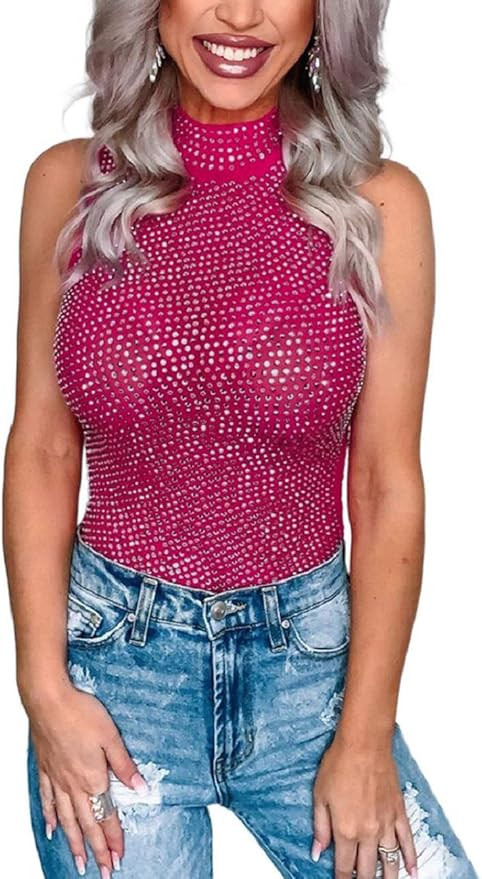 Lrady Women's Sheer Mesh Turtleneck Neck See Through Leotard Bodysuit Body Tops | Amazon (US)