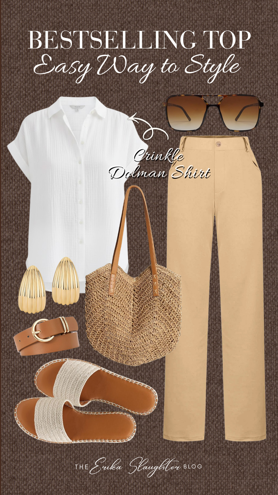 Our bestselling crinkle dolman shirt—clean, relaxed, and easy to wear. Styled with tailored pants, woven accessories, and laid-back slides for a polished everyday look.

#Bestseller #DolmanShirt #StyledSimply #EverydayEdit #ModernWear #EffortlessDressing 

 #LTKootd #LTKBeauty #LTKTravel