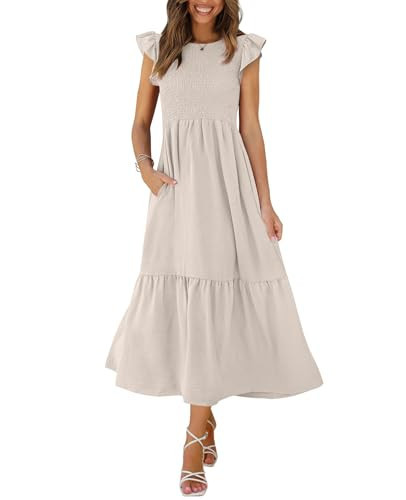 OFEEFAN Casual Maxi Dress for Women Western Dress Modest Dresses for Women Beige XXL | Amazon (US)