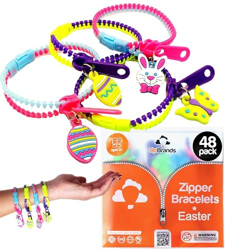 UpBrands 48 Easter Egg Fillers Zipper Bracelets - Party Favors for Kids Bulk Set, Kit for Birthday, Goodie Bags & Pinata Filler, Easter Basket Stuffers, Fidget Toys, Sensory Friendship Jewelry | Amazon (US)