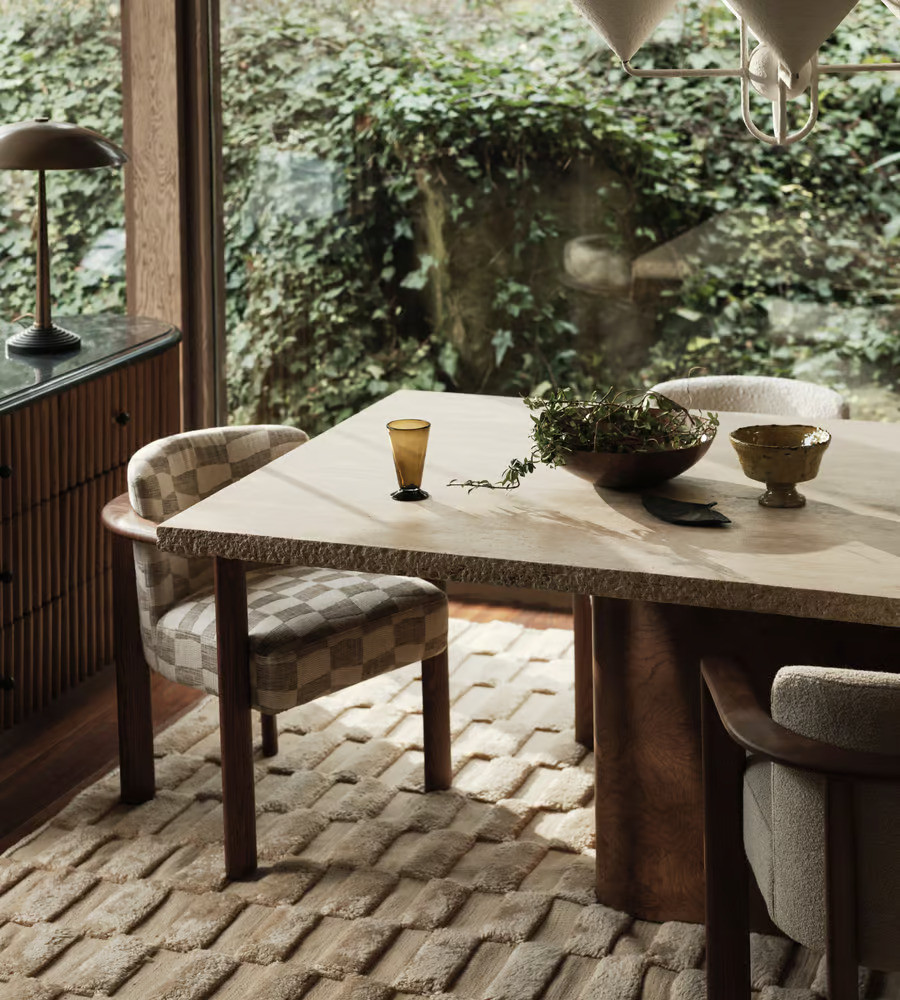 Statement Chair with Checkered Pattern for a unique Modern Rustic Dining Room