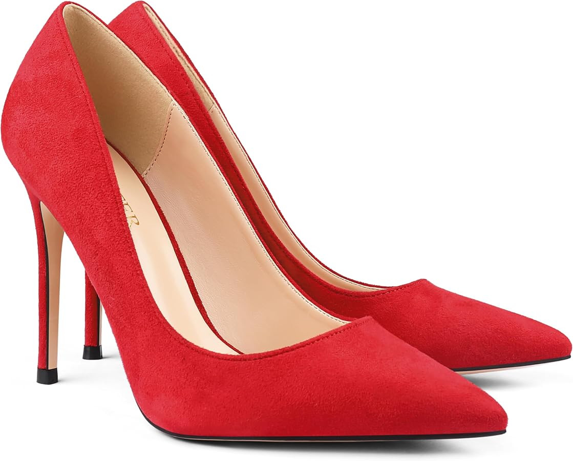 COLETER Women's 4 Inch Pumps Pointy Toe Wedding Dress Shoes Slip on Stiletto Pumps | Amazon (US)