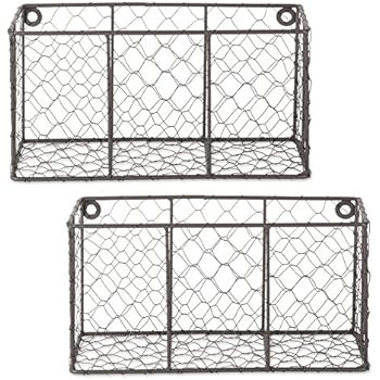 DII Farmhouse Vintage Chicken Wire Wall Basket, Set of 2 Small, Rustic Bronze | Amazon (US)