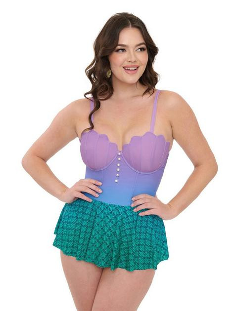 Disney Princess Collection by Unique Vintage Ombre Skirted One Piece Ariel Swimsuit | BoxLunch | BoxLunch