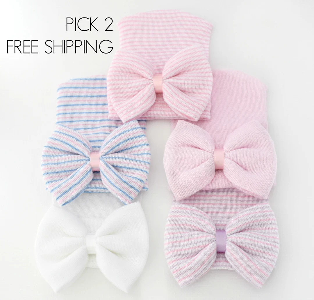 Newborn Baby Girl Hospital Hat With Bow Coming Home From Hospital Outfit, Baby Girl Hats With Bow... | Etsy (US)