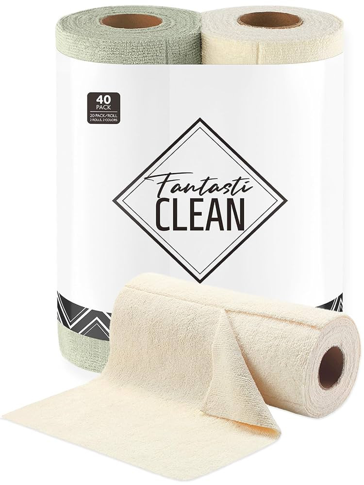 Fantasticlean Tear Away Dish Cloth - 40 Sheets - 10'' by 10'', Reusable Washable Kitchen Towel Ro... | Amazon (US)