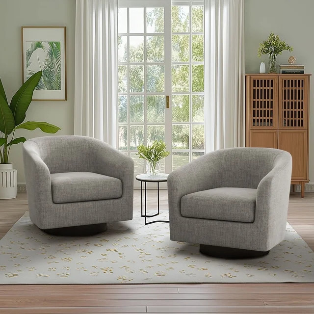 DREAMSIDEA Swivel Barrel Accent Chairs Set of 2, Modern Upholstered Living Room Chair Round Club ... | Walmart (US)