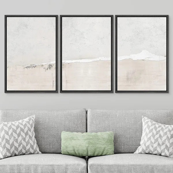Industrial Grunge Abstract Landscape Modern Neutral Wall Art Framed Canvas 3 Pieces Painting Prin... | Wayfair North America