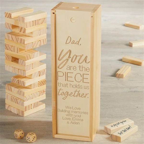 Dad Pieces Our Family Together Personalized Jumbling Tower Game with Wood Case | Personalization Mall