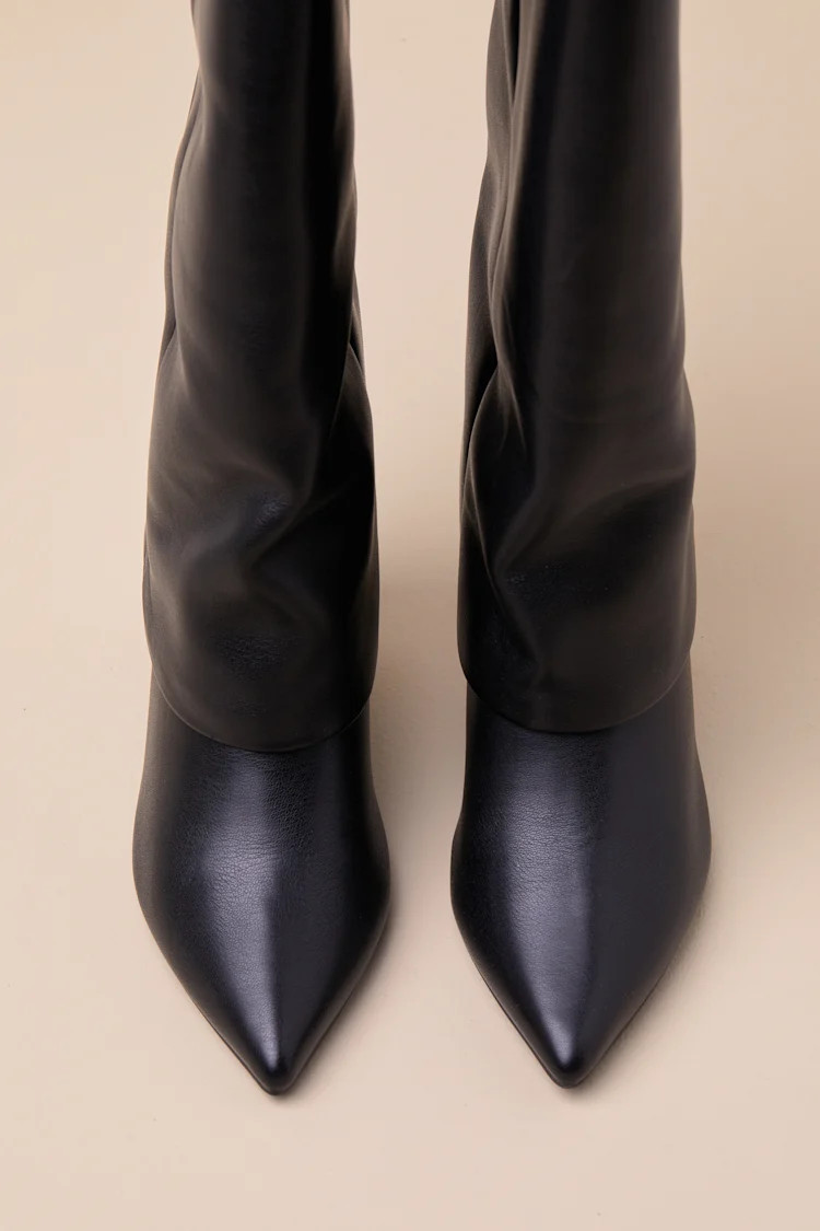 Fave Black Fold-Over Knee-High Boots | Lulus
