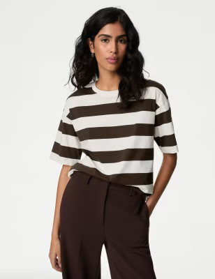 Pure Cotton Striped Boxy T-Shirt | Marks and Spencer US
