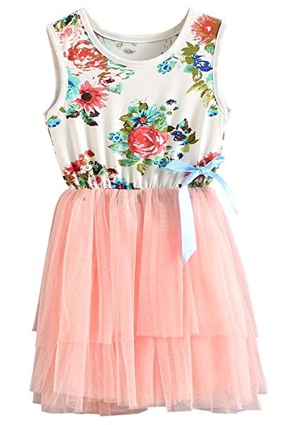 Niyage Little Girls Sleeveless Floral Princess Dress Tulle Tutu Sundress | Amazon (US)