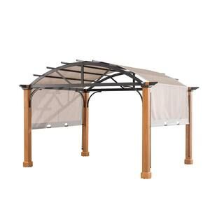 Hampton Bay 10 ft. x 12 ft. Longford Wood Outdoor Patio Pergola with Sling Canopy-A106003600 - Th... | The Home Depot