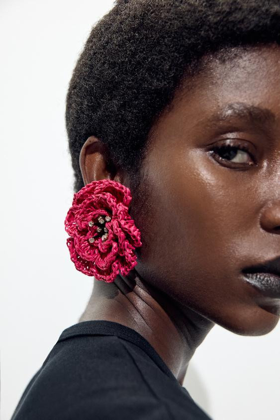 RAFFIA FLOWER SPARKLE EARRINGS | Zara US