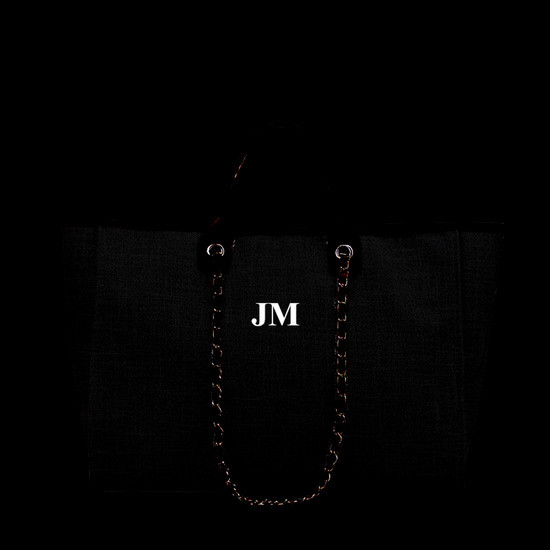 The Lily Canvas Weekend Jumbo Bag Jet Black with White Medium Initials | Lily and Bean