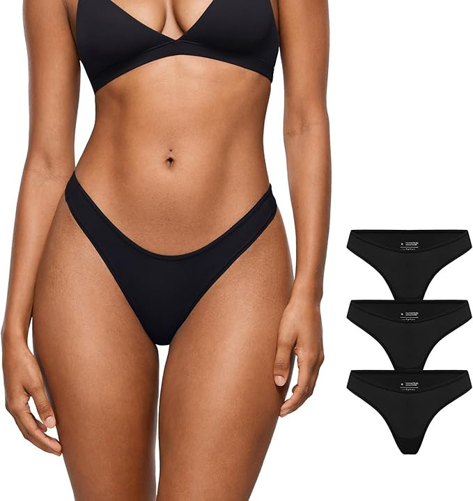 INLYRIC Women's Inbarely Soft Thong - No Show Sexy Panties Breathable V-waisted Ladies Underwear ... | Amazon (US)