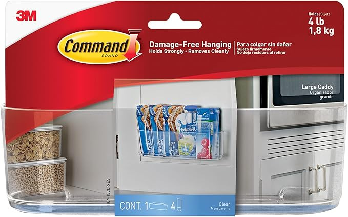 Command Large Caddy, Clear, with 4 Clear Indoor Strips, Organize Damage-Free | Amazon (US)