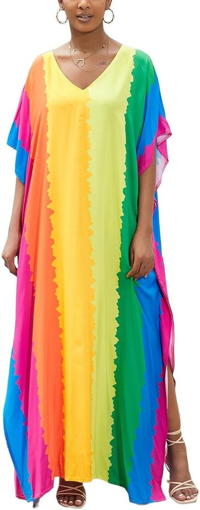 NFVNKJ Women's Plus Size Beach Lounge Kaftan Maxi Dress Swimsuit Coverup for Women | Amazon (US)