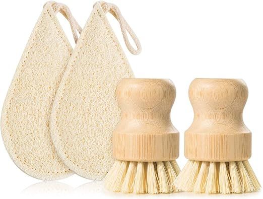 Orikey-Palm Pot Dish Brush Loofah Sponge - 4 Pack Scrubber Cleaning Kit Natural Scrub Brush Non-S... | Amazon (US)