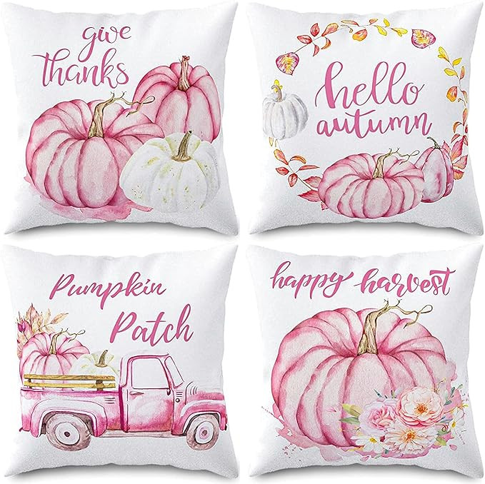 Whaline Hello Autumn Pillow Covers Pink Pumpkin Throw Cushion Cover Autumn Harvest Pillow Case Cu... | Amazon (US)