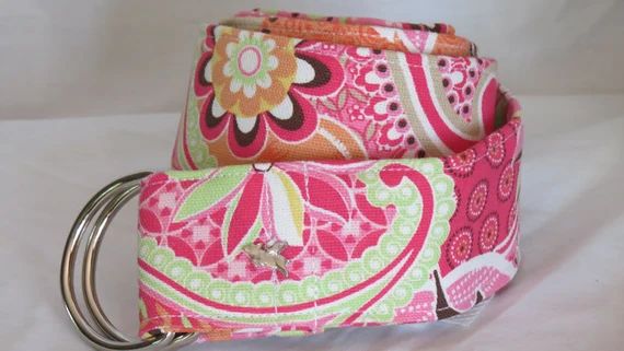 DANIELLE - Premium D-Ring Belt - Bright Pink, Green and White Floral Paisley | Etsy (US)