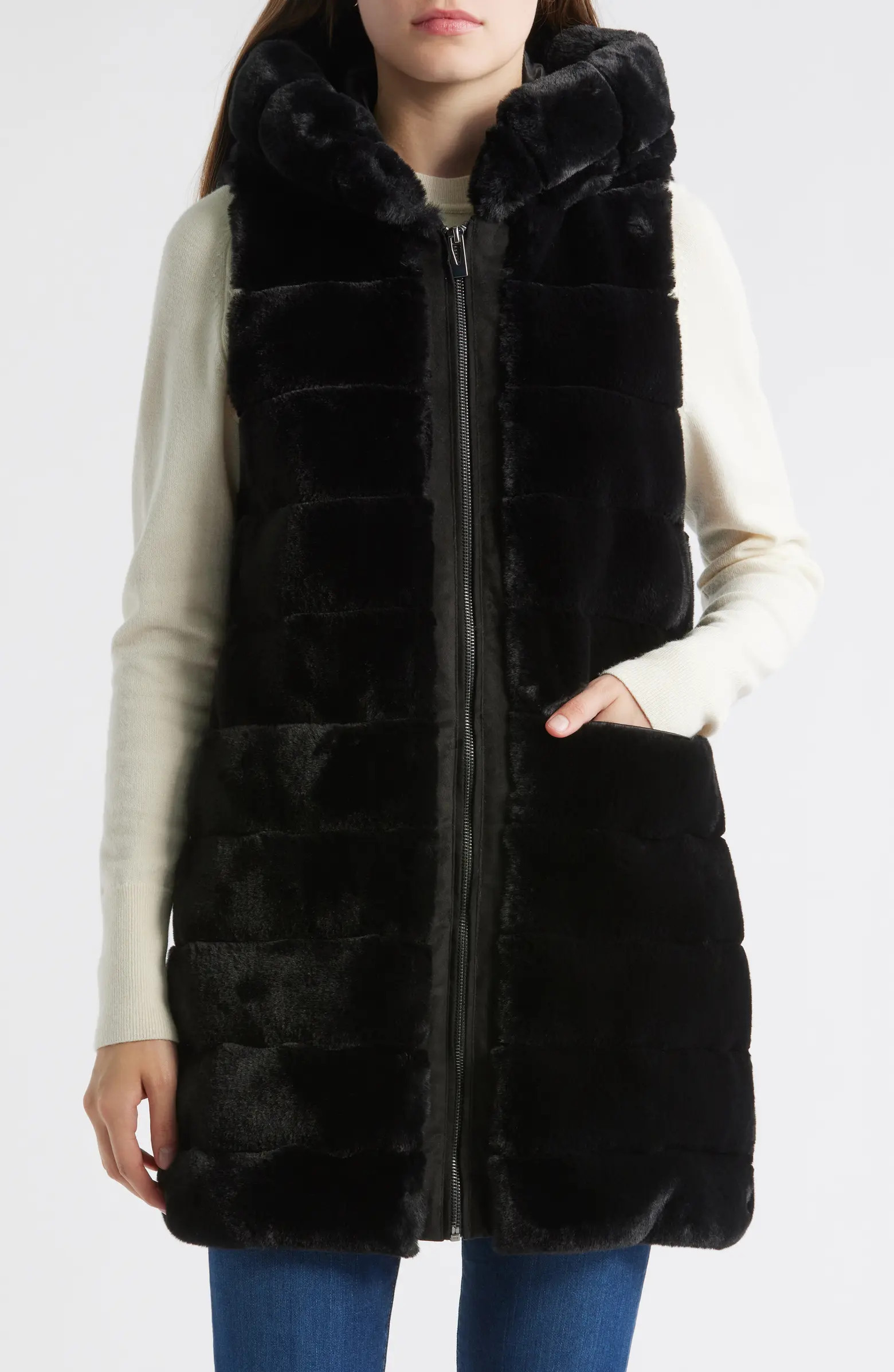 Hooded Quilted Faux Fur Vest | Nordstrom
