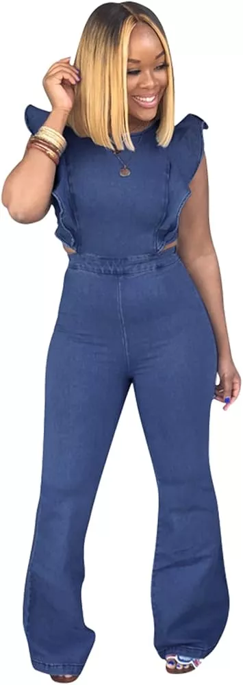  Glkaend Women's Fashion High Waist Long Sleeve Denim Jumpsuit  Slim Fit Button Loose Jean Pants Rompers,Blue,XS : Clothing, Shoes & Jewelry