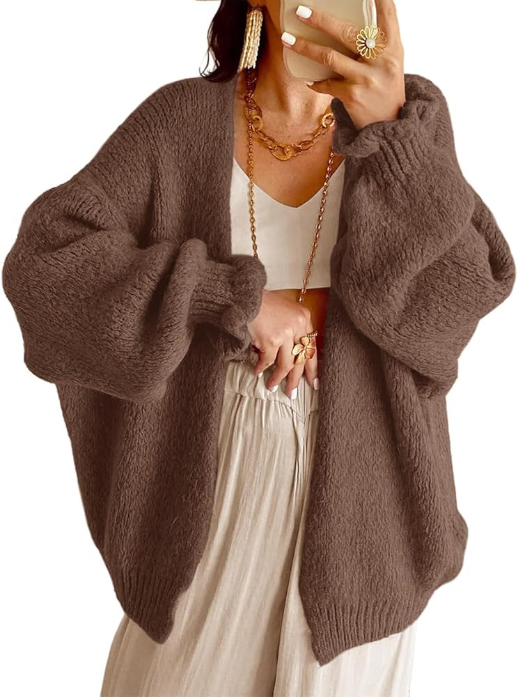 Saodimallsu Womens Oversized Open Front Cardigan Fall Ruffle Lantern Long Sleeve Chunky Knit Loos... | Amazon (US)