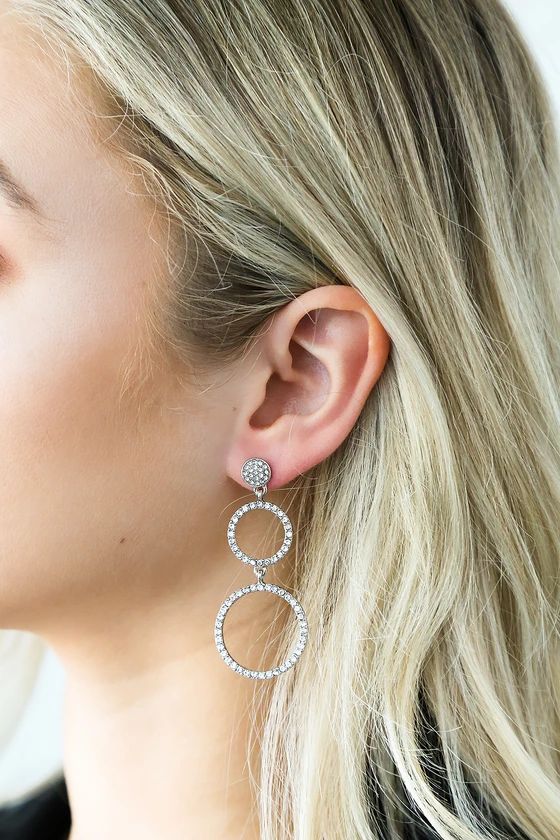 Glam Girl Silver Rhinestone Circle Earrings | Lulus