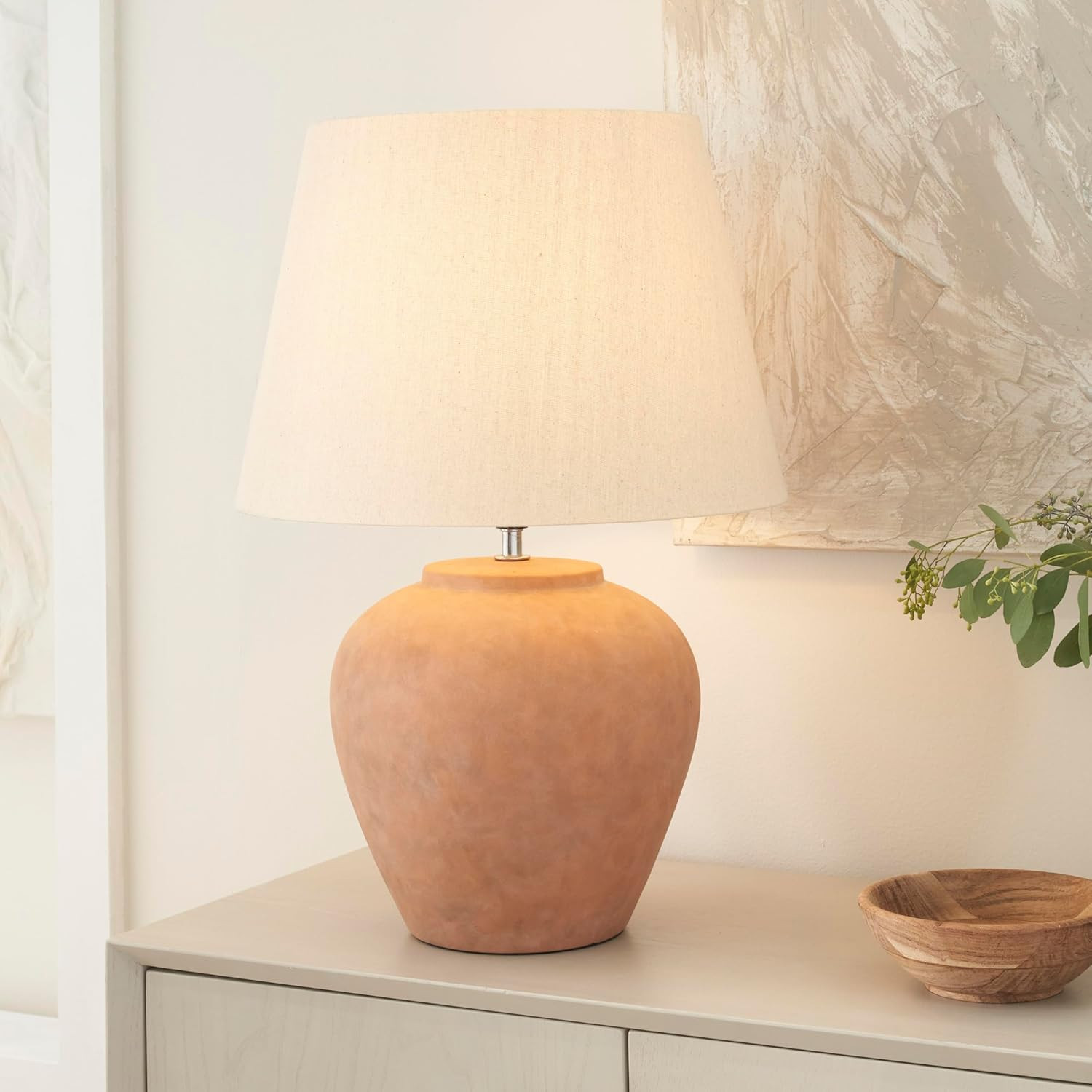 Nourison 20" Rustic Terracotta Ceramic Pot Table Lamp for Bedroom, Living Room, Console, Entryway | Amazon (US)