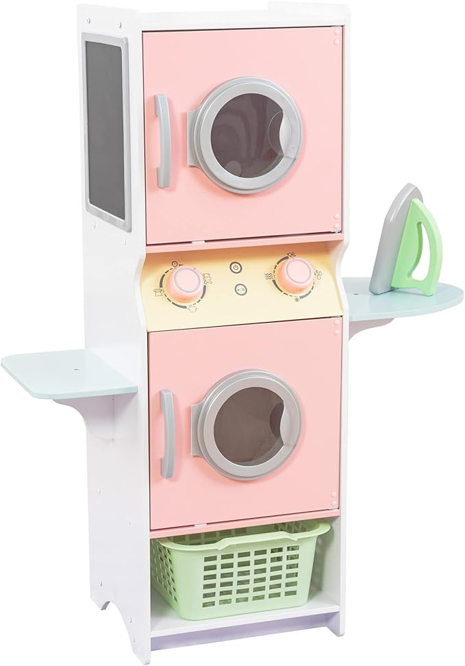 KidKraft Laundry Playset Children's Pretend Wooden Stacking Washer and Dryer Toy with Iron and Ba... | Amazon (US)