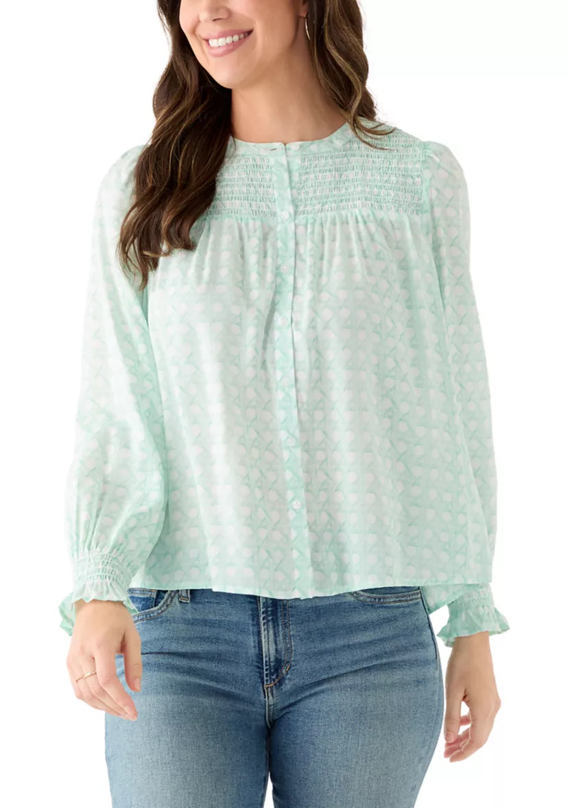 Women's Long Sleeve Smocked Button Up Shirt | Belk